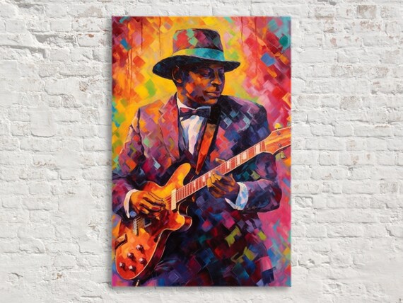 Jazz Guitarist Pop Art Musician Painting Colorful Music Room Decor Large Wall Art Print