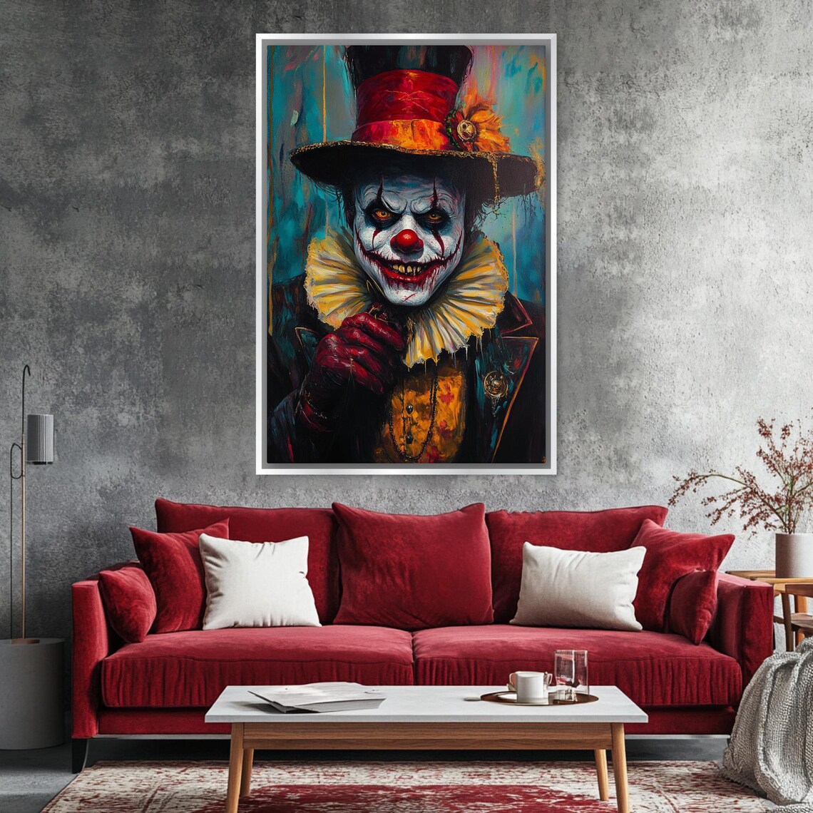 Sinister Horror Clown Portrait Top Hat Gothic Frightening Halloween Wall Art - Image 3