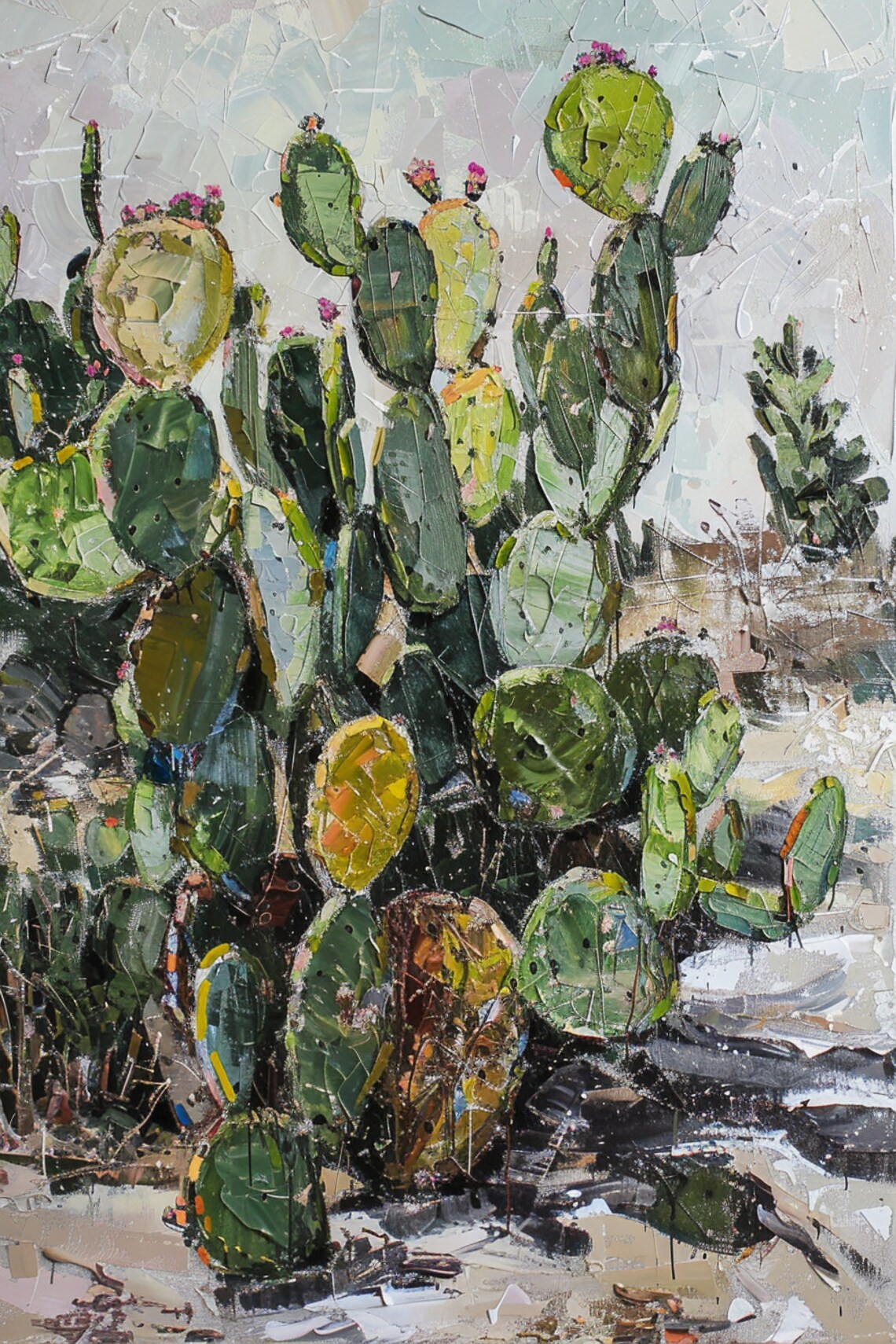Prickly Pear Cactus Desert Garden Impasto Oil Painting Wall Art - Image 5