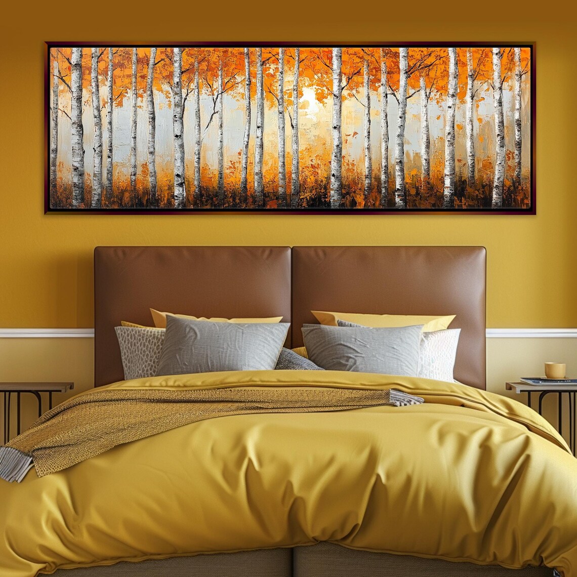 Abstract Birch Tree Forest Print Framed Or Unframed Long Horizontal Gallery Wrapped Gicle Ready To Hang Extra Large Wall Art