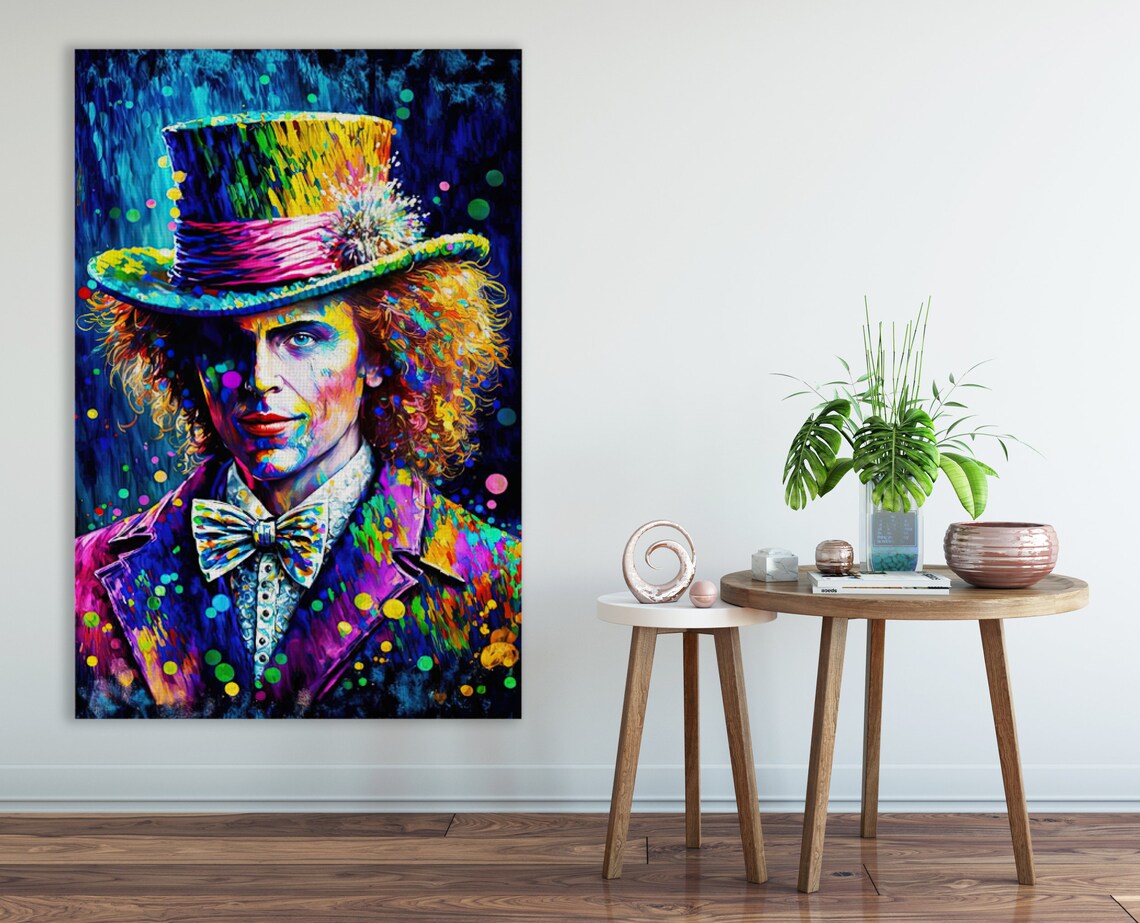 Mad Hatter Portrait Neon Colors Top Hat Wonderland Fantasy Poster - Image 2