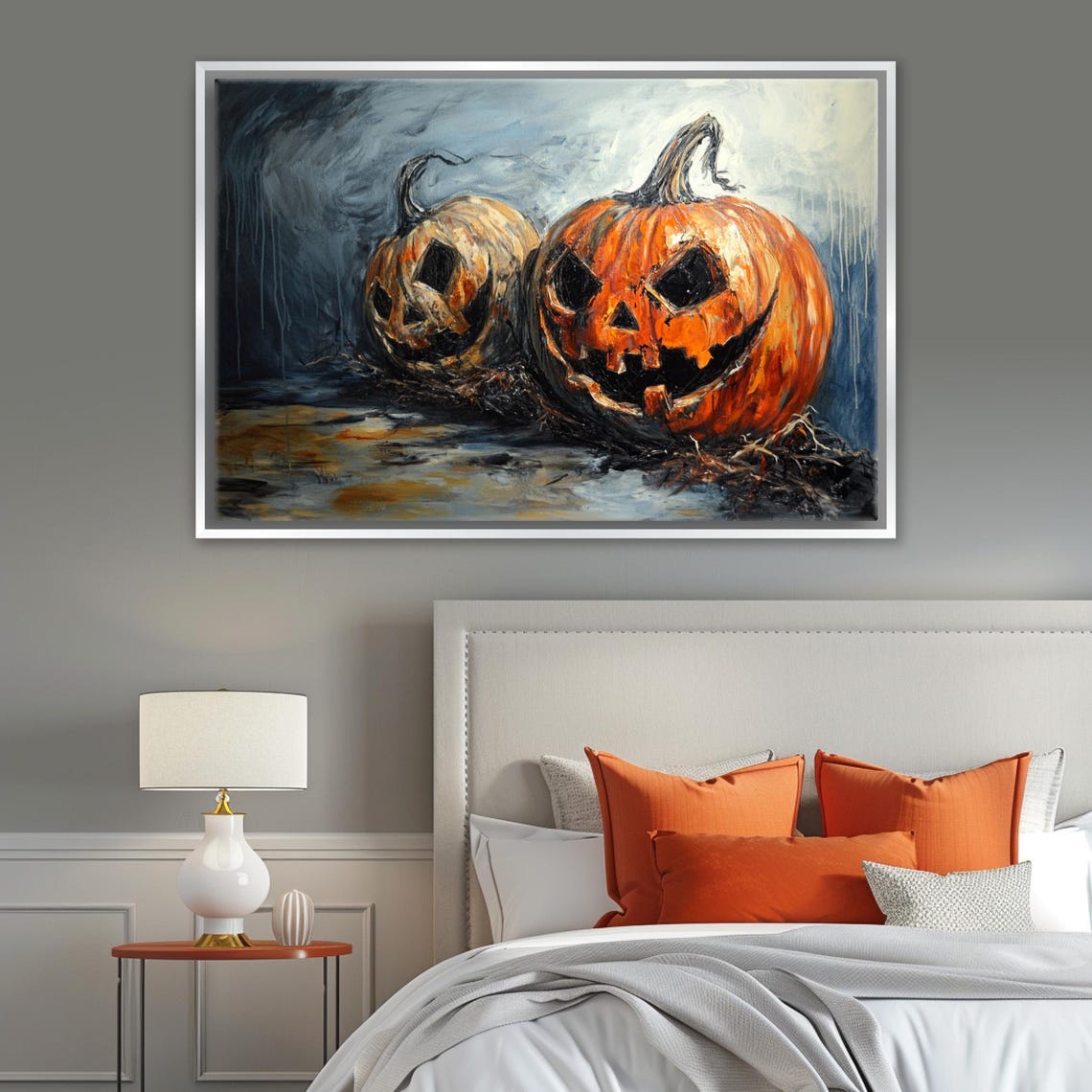 Spooky Jack O Lantern Pumpkins Dark Moody Halloween Night Wall Art - Image 4