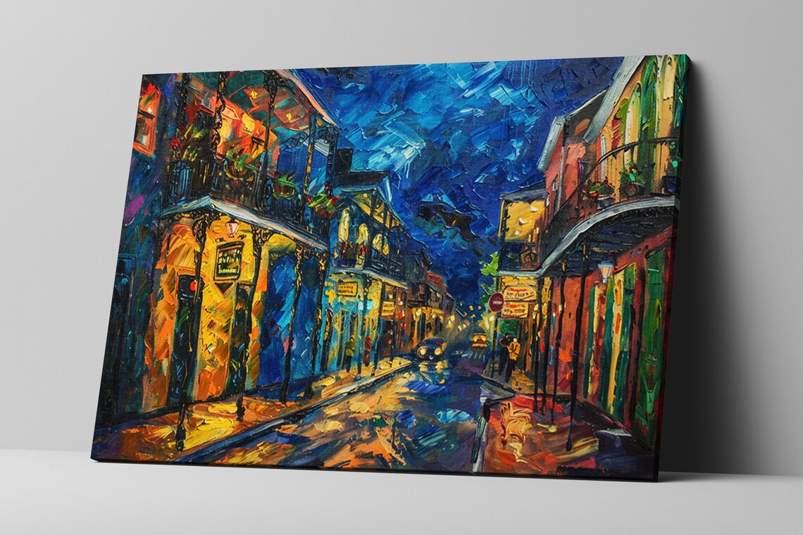 Historic French Quarter Night Balcony Street Lamplight Wall Art Poster - Image 5