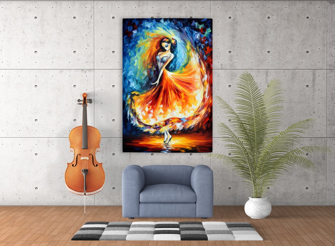 Flamenco Dancer Swirling Orange Dress Palette Knife Painting Wall Art - Image 3