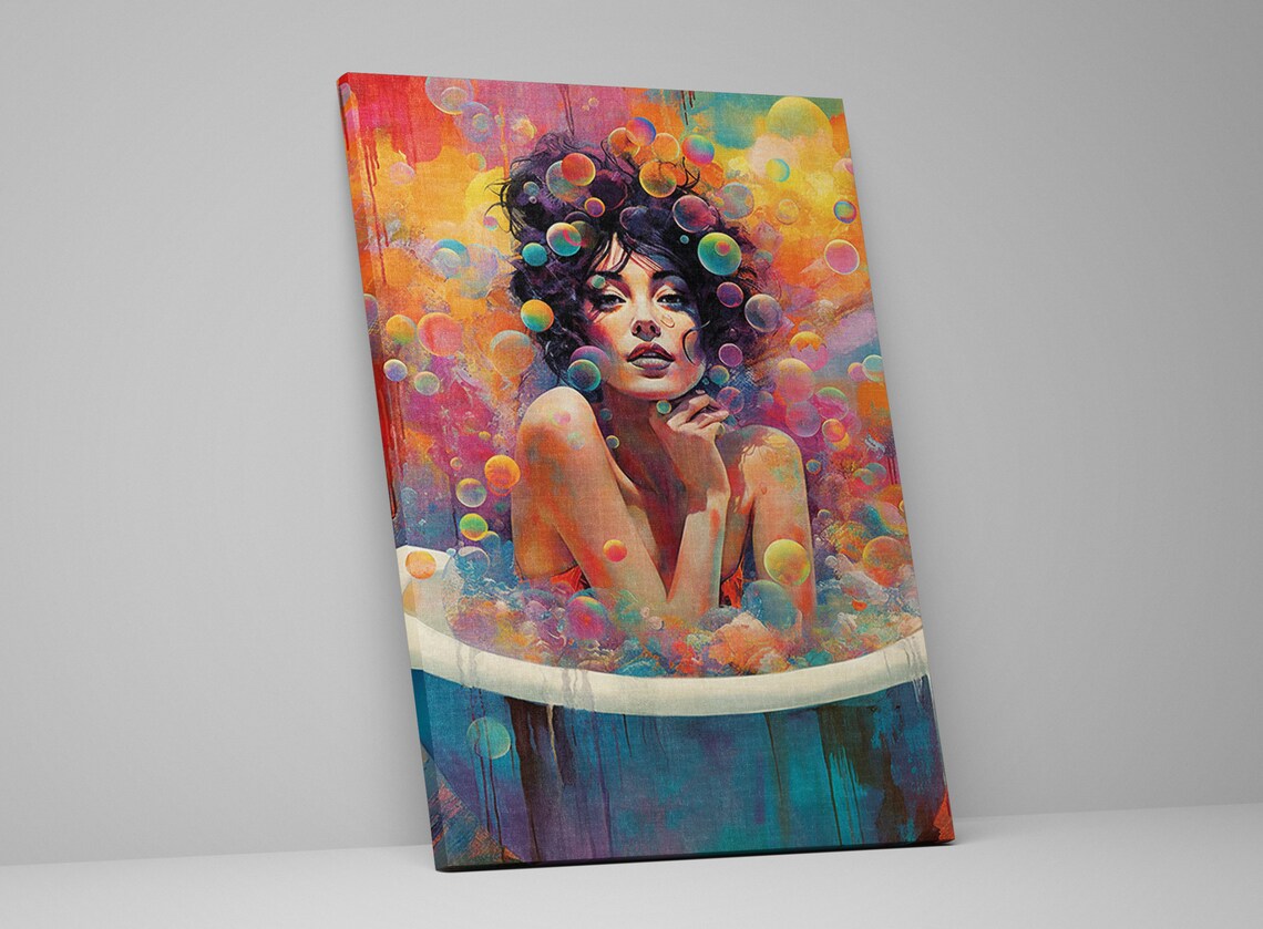 Feminine Woman in Bubble Bath Colorful Bubbles Dreamy Pop Art Poster - Image 5
