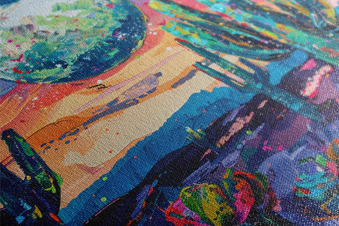 Desert Moonrise Saguaro Cactus Colorful Twilight Impasto Poster - Image 2