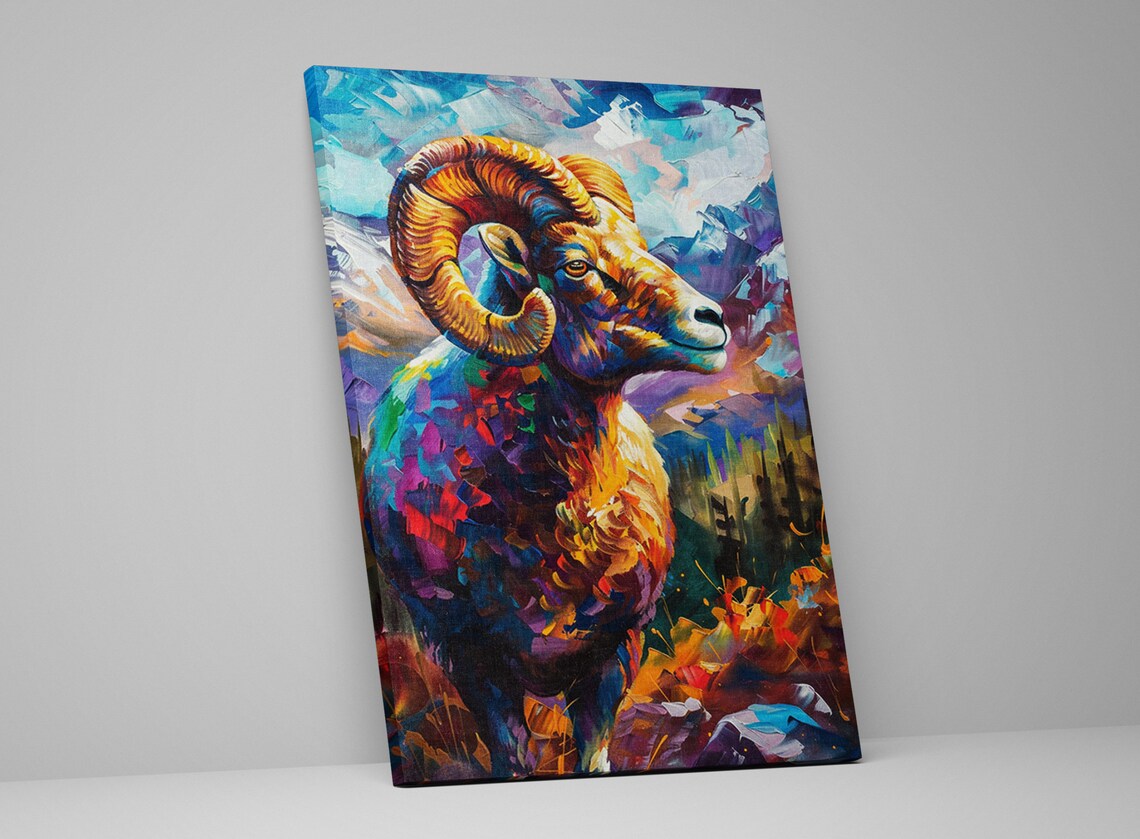Majestic Ram Portrait Golden Curled Horns Colorful Wildlife Art Poster - Image 5