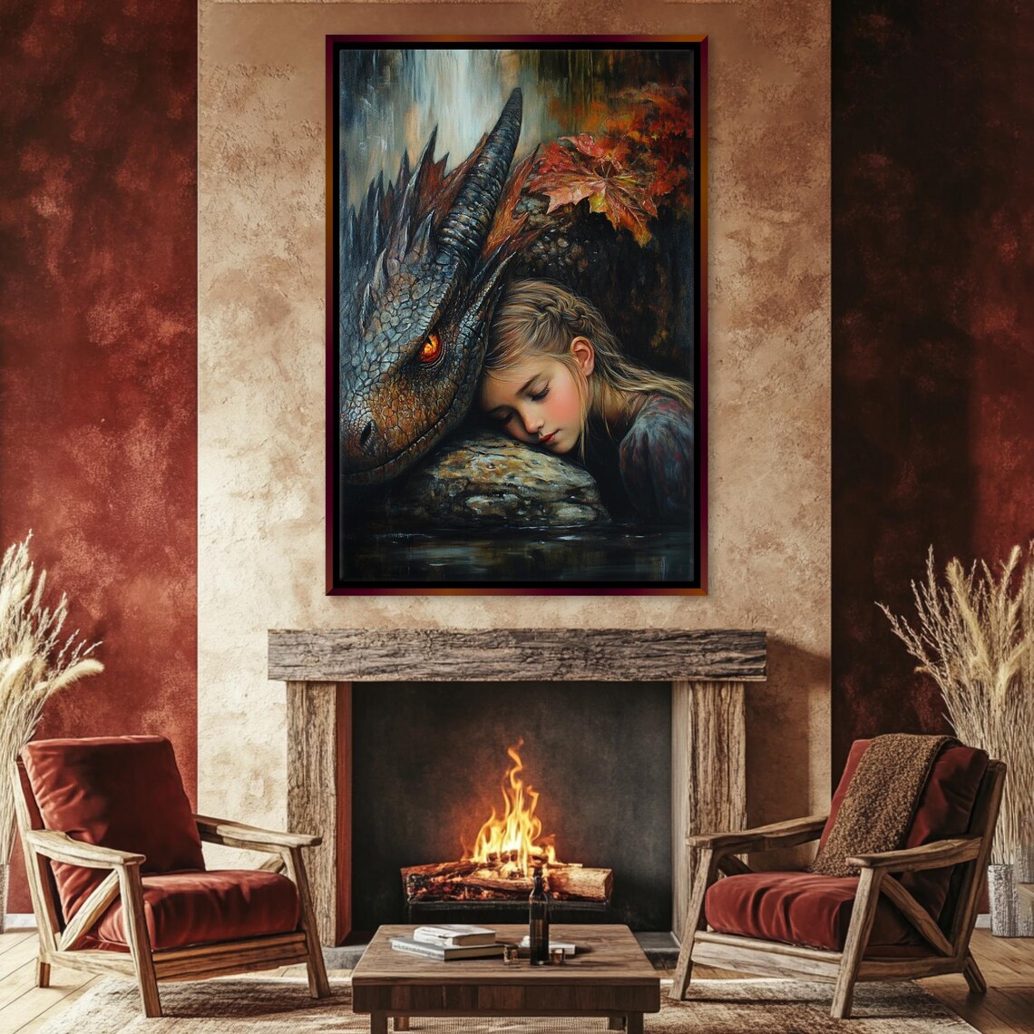Girl Sleeping With Dragon Fantasy Art Magical Fairytale Wall Poster - Image 4
