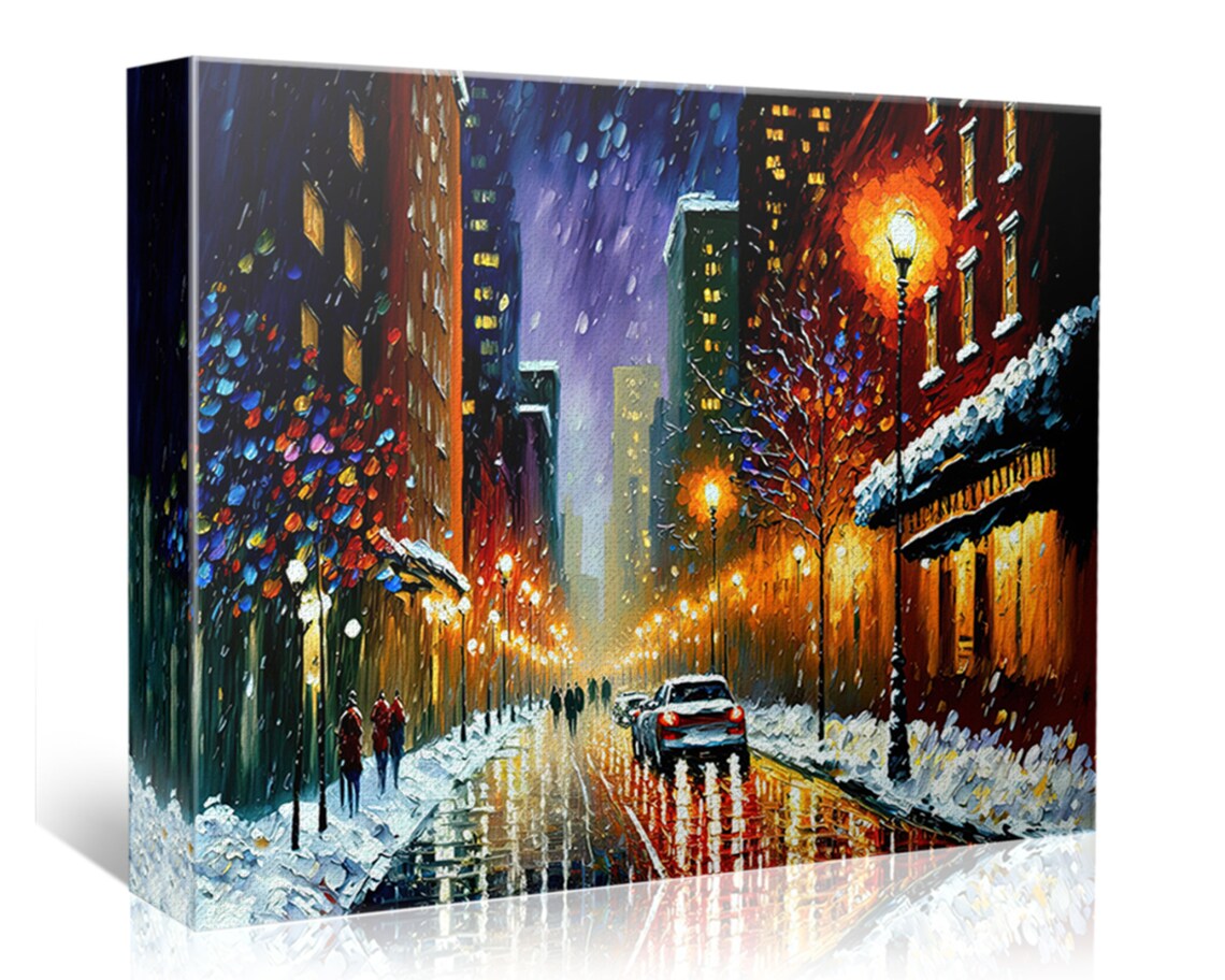 New York City Snowy Night Street Winter Lights Manhattan Poster - Image 5