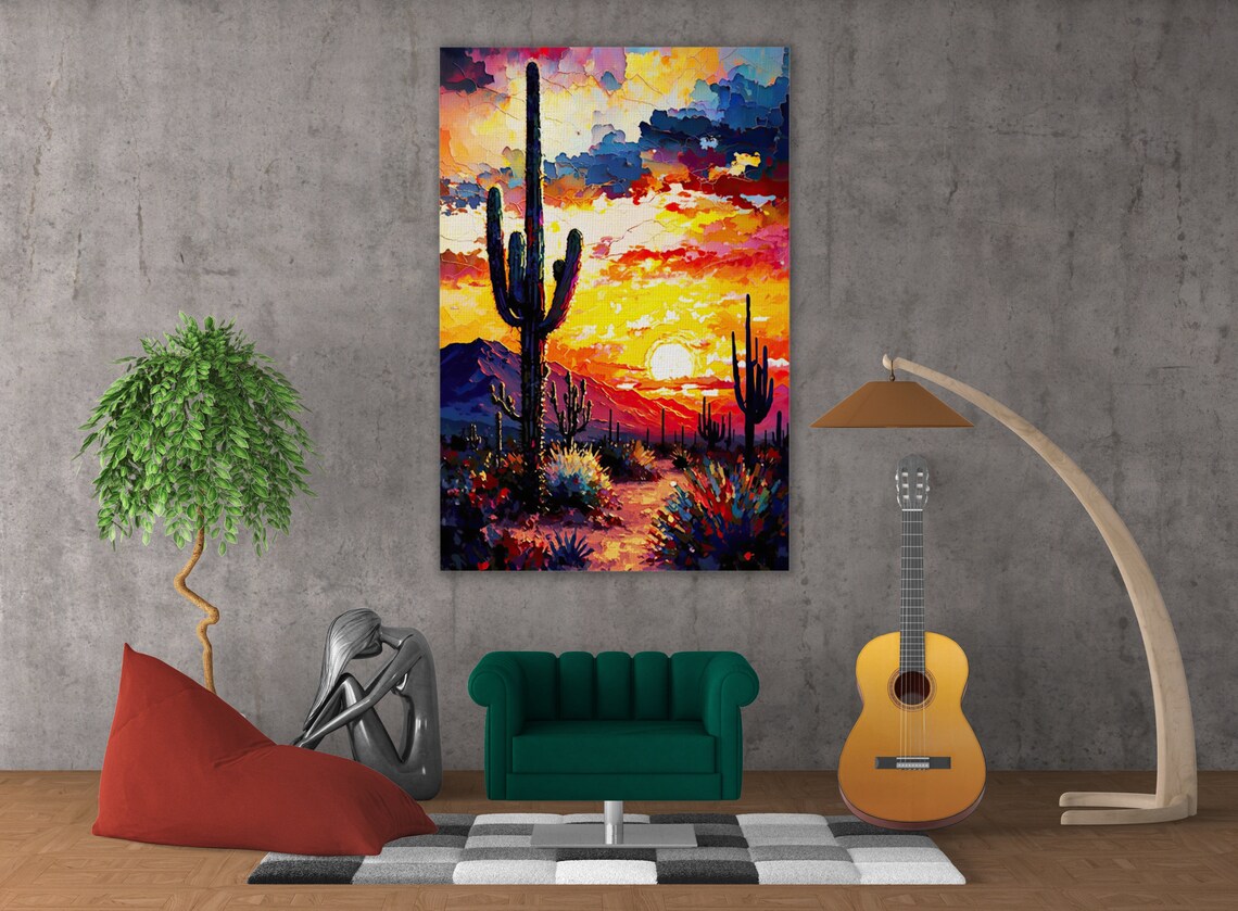 Sunset Saguaro Cactus, Arizona Southwestern Art Print - Image 2