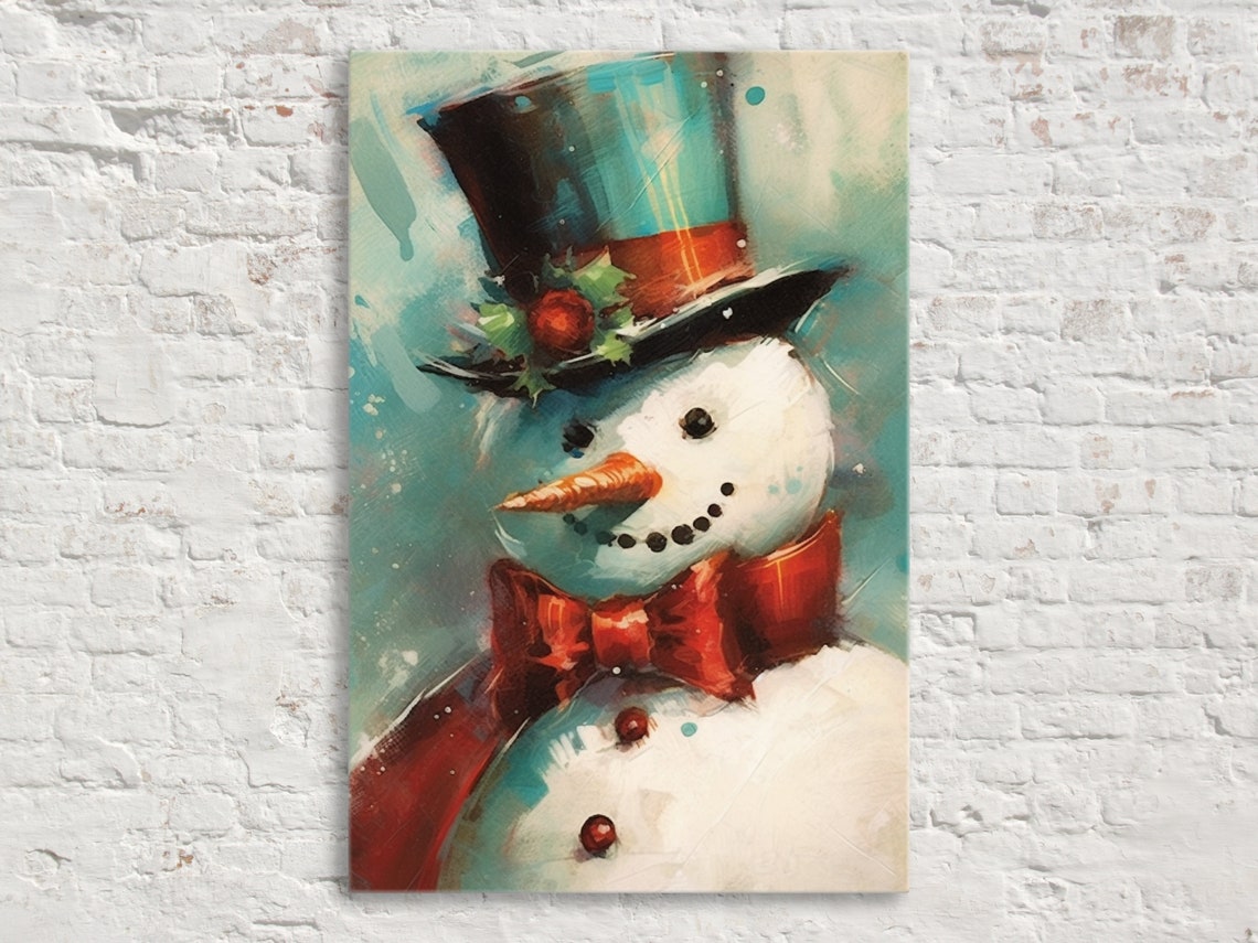 Vintage Frosty Snowman Top Hat Red Bow Tie Classic Christmas Art Print