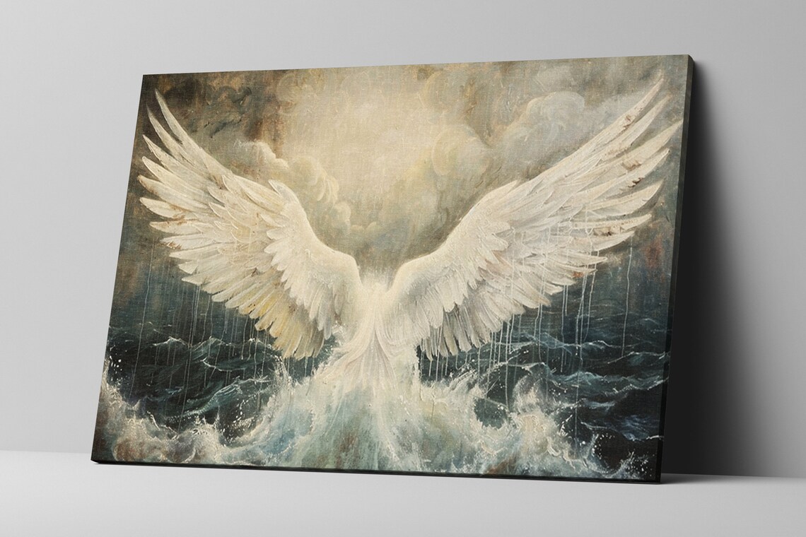 Celestial Angel Wings in the Sea Religious Art Print - Image 5