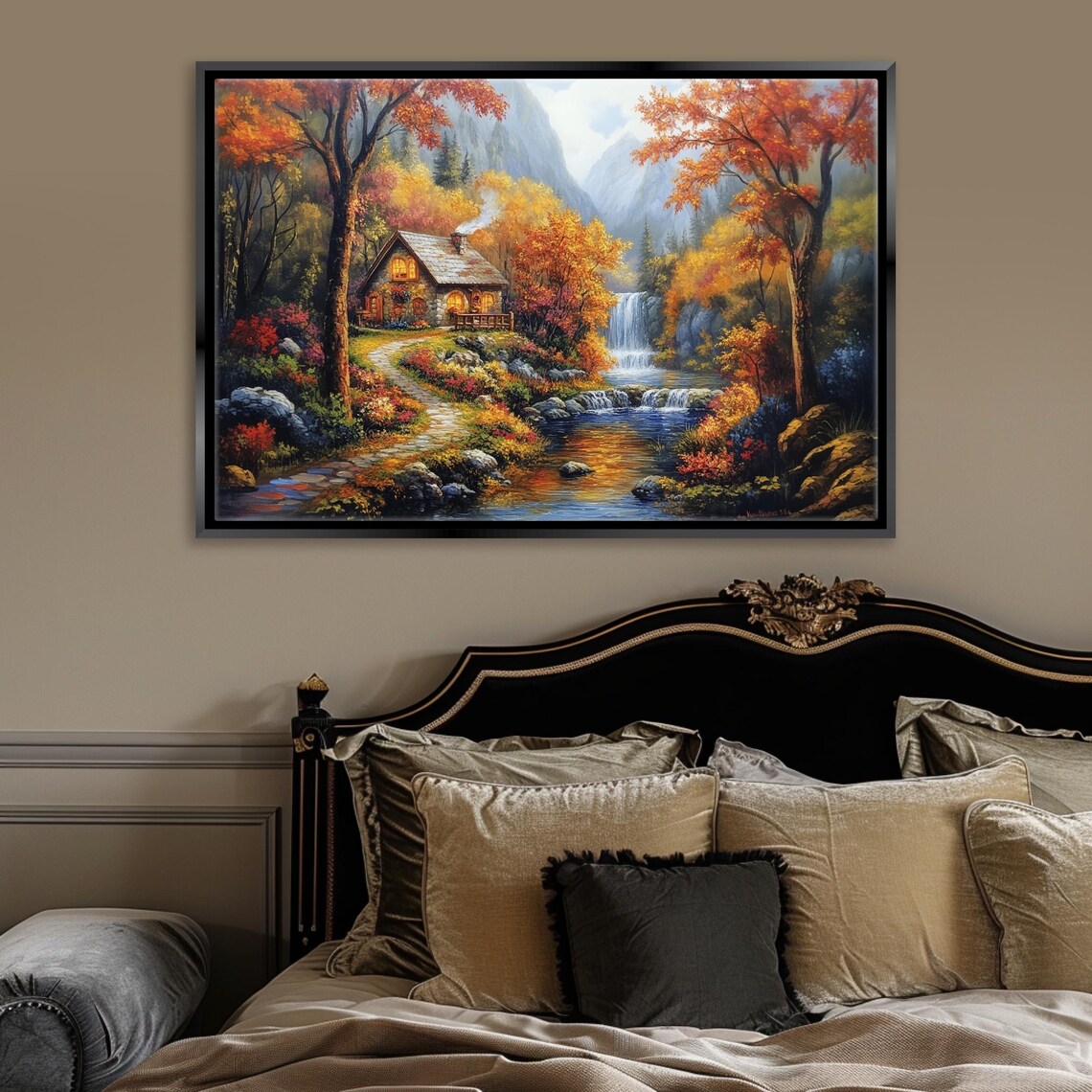 Cozy Autumn Landscape, Thomas Kinkade-Inspired Art Print - Image 3