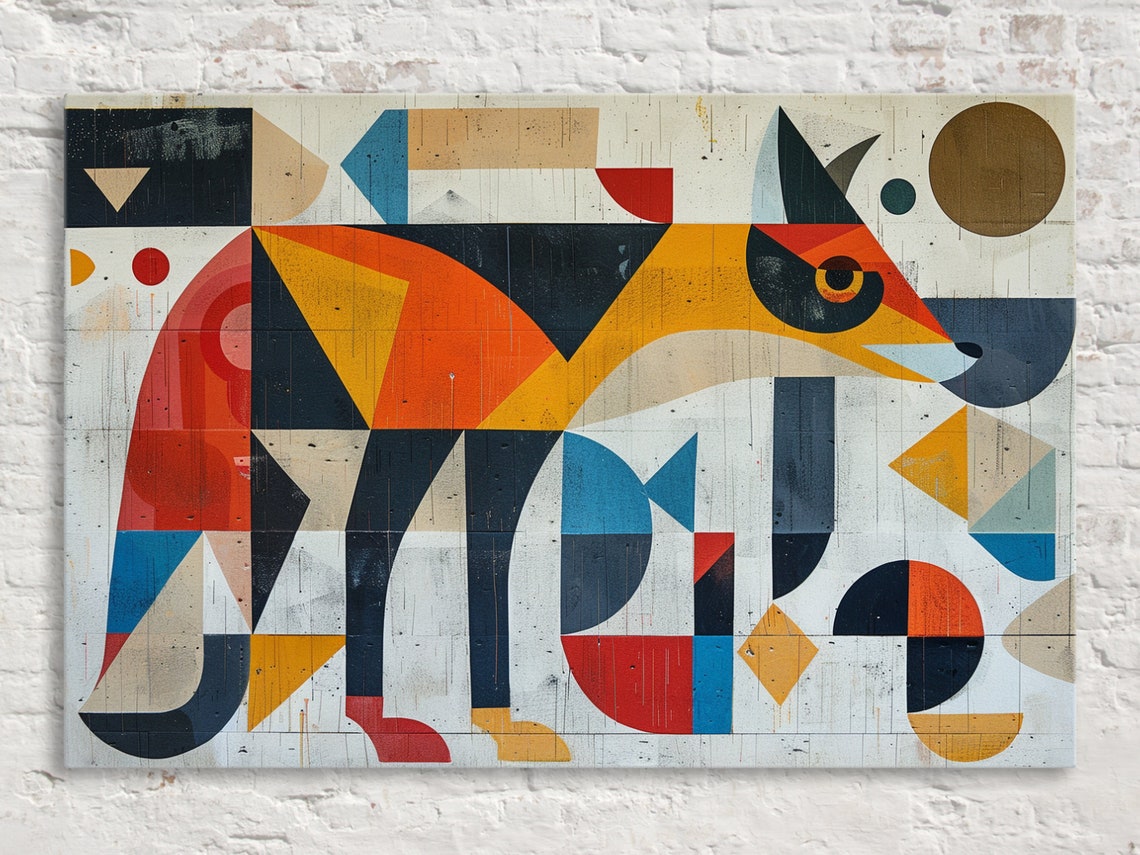 Cubist Coyote Profile Mid Century Modern Abstract Geometric Art Poster