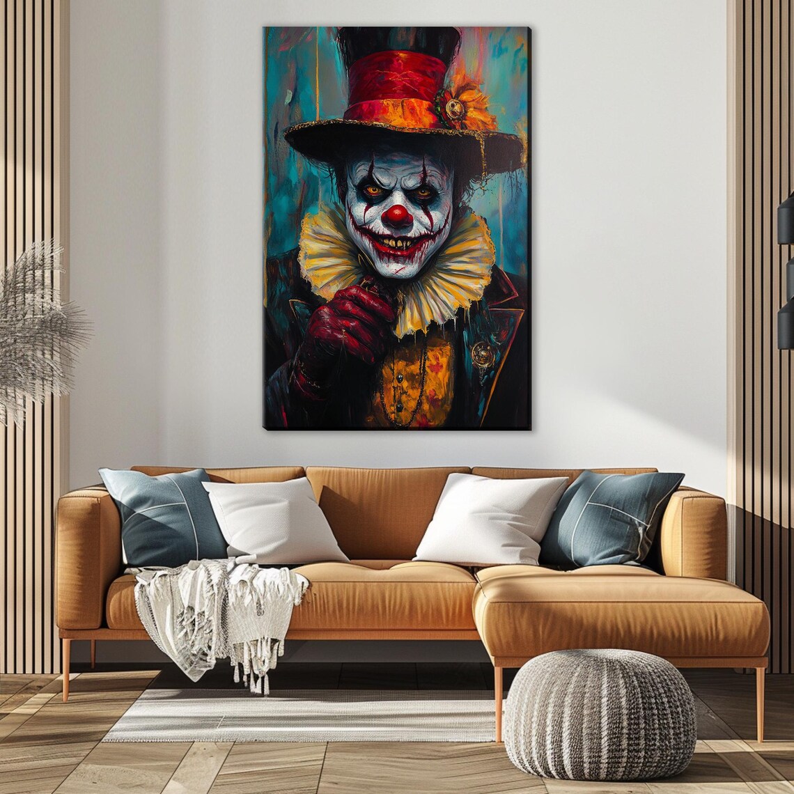 Sinister Horror Clown Portrait Top Hat Gothic Frightening Halloween Wall Art - Image 5