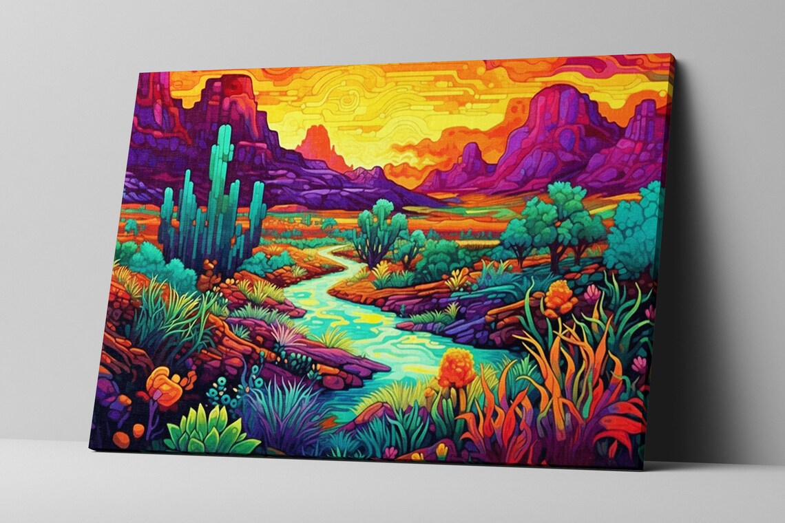 Neon Desert Arizona New Mexico Utah Texas Phad Art Style Landscape Painting Print Large - Image 5