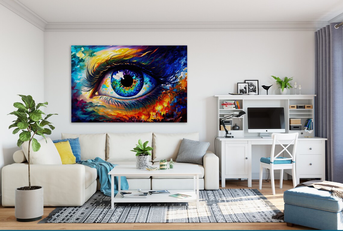Vivid Colorful Human Eye Close Up Rainbow Iris Impasto Art Poster - Image 2
