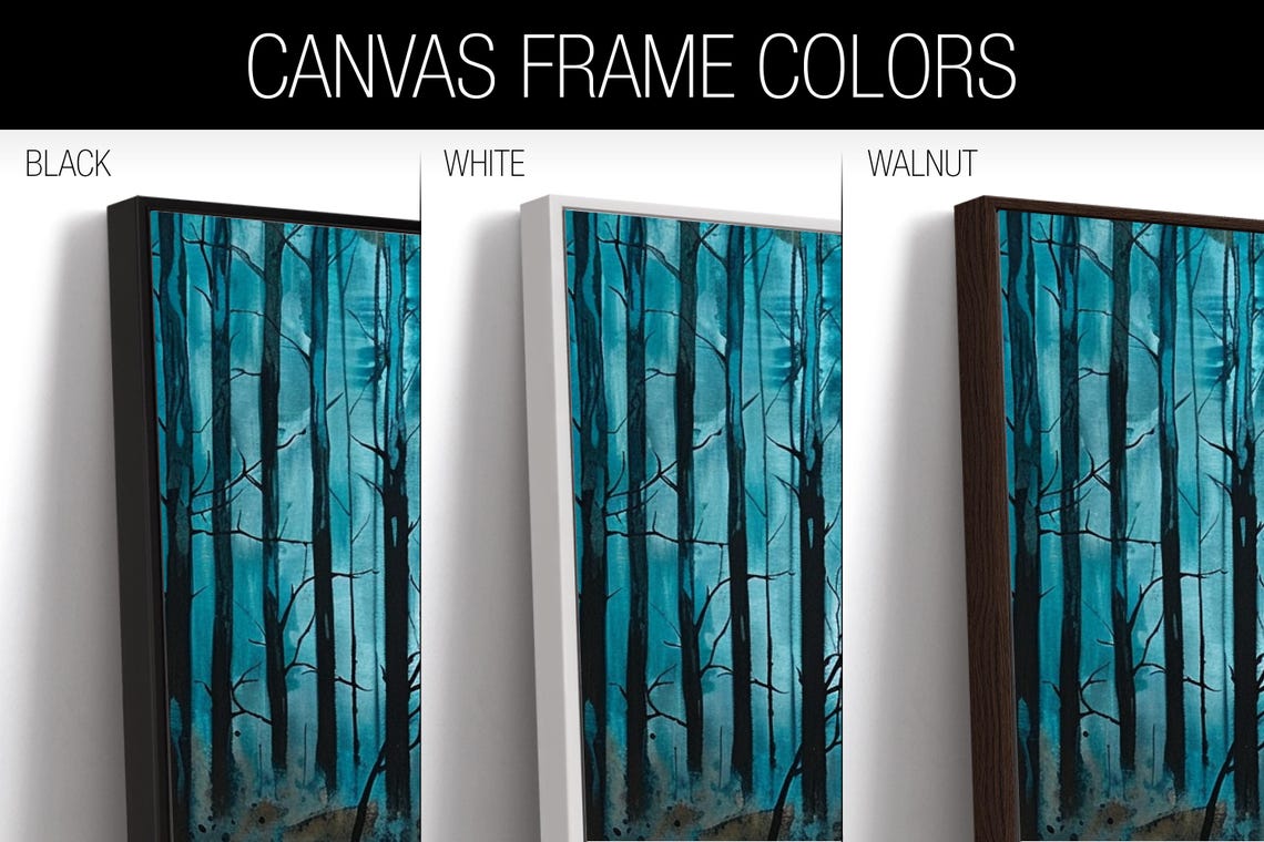 Misty Blue Watercolor Forest Tall Trees Serene Foggy Panoramic Poster - Image 2