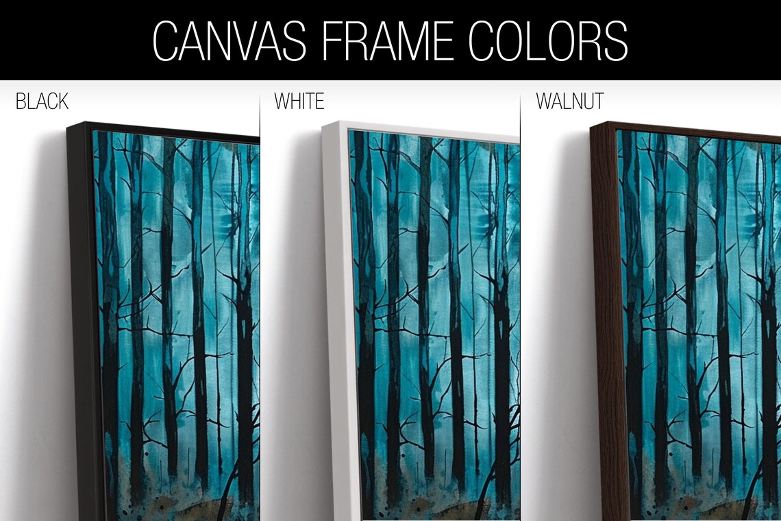 Panoramic Blue Watercolor Forest Print Framed Unframed Long Horizontal Gallery Wrapped Gicle Ready To Hang Extra Large Wall Art - Image 2