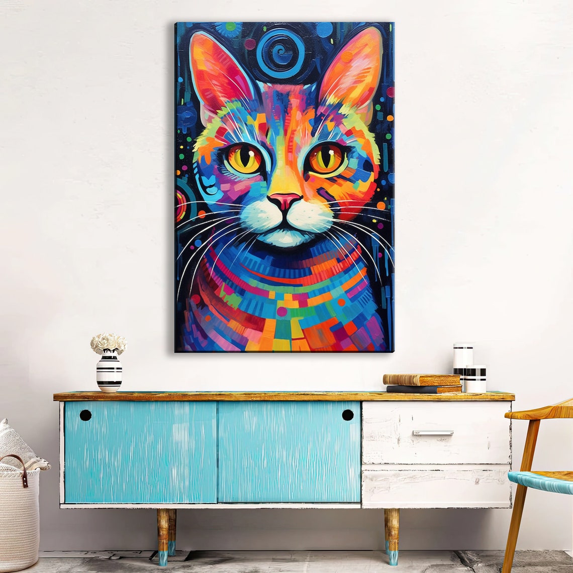 Colorful Cat Portrait Rainbow Pop Art Expressive Eyes Wall Art Print - Image 4