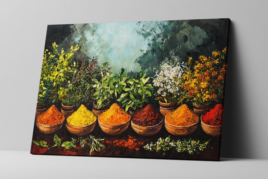 Vibrant Spices Bowls Boho Kitchen Colorful Herbs Still Life Poster - Image 2