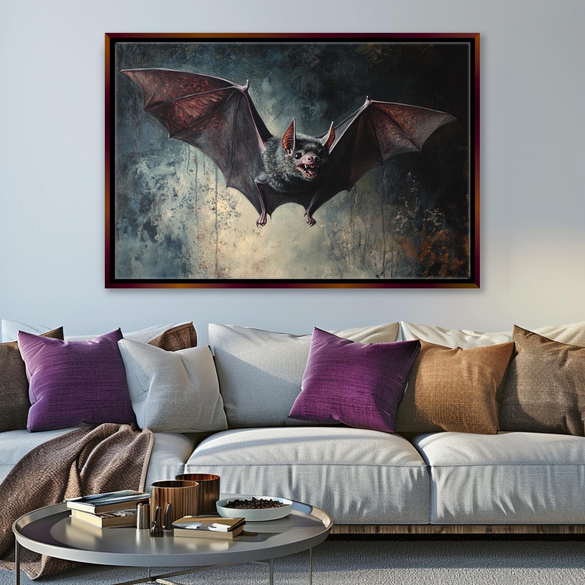 Gothic Halloween Bat Flying Dark Victorian Spooky Night Wall Art