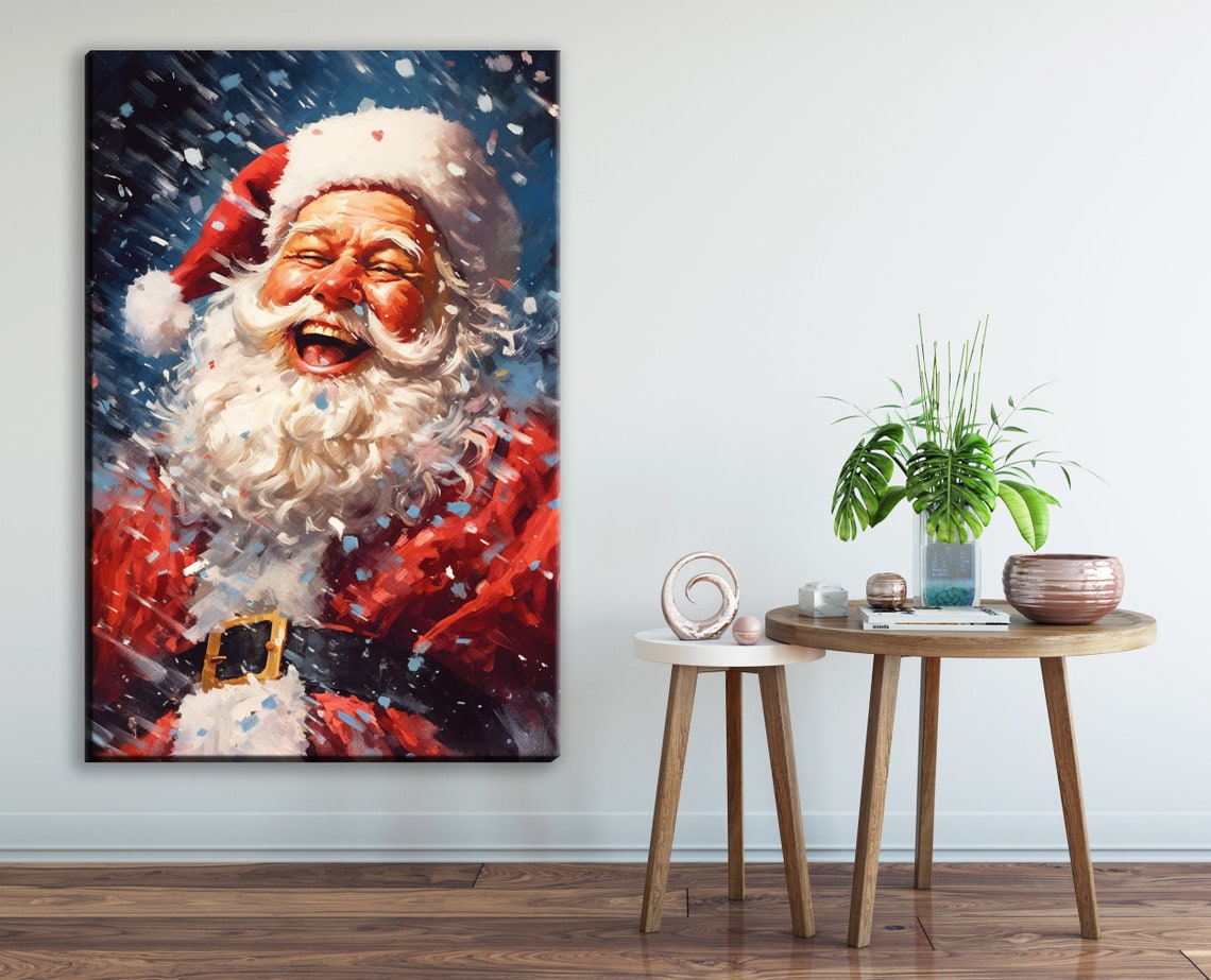 Jolly Laughing Santa Claus Snowfall Night Joyful Christmas Art Print - Image 2
