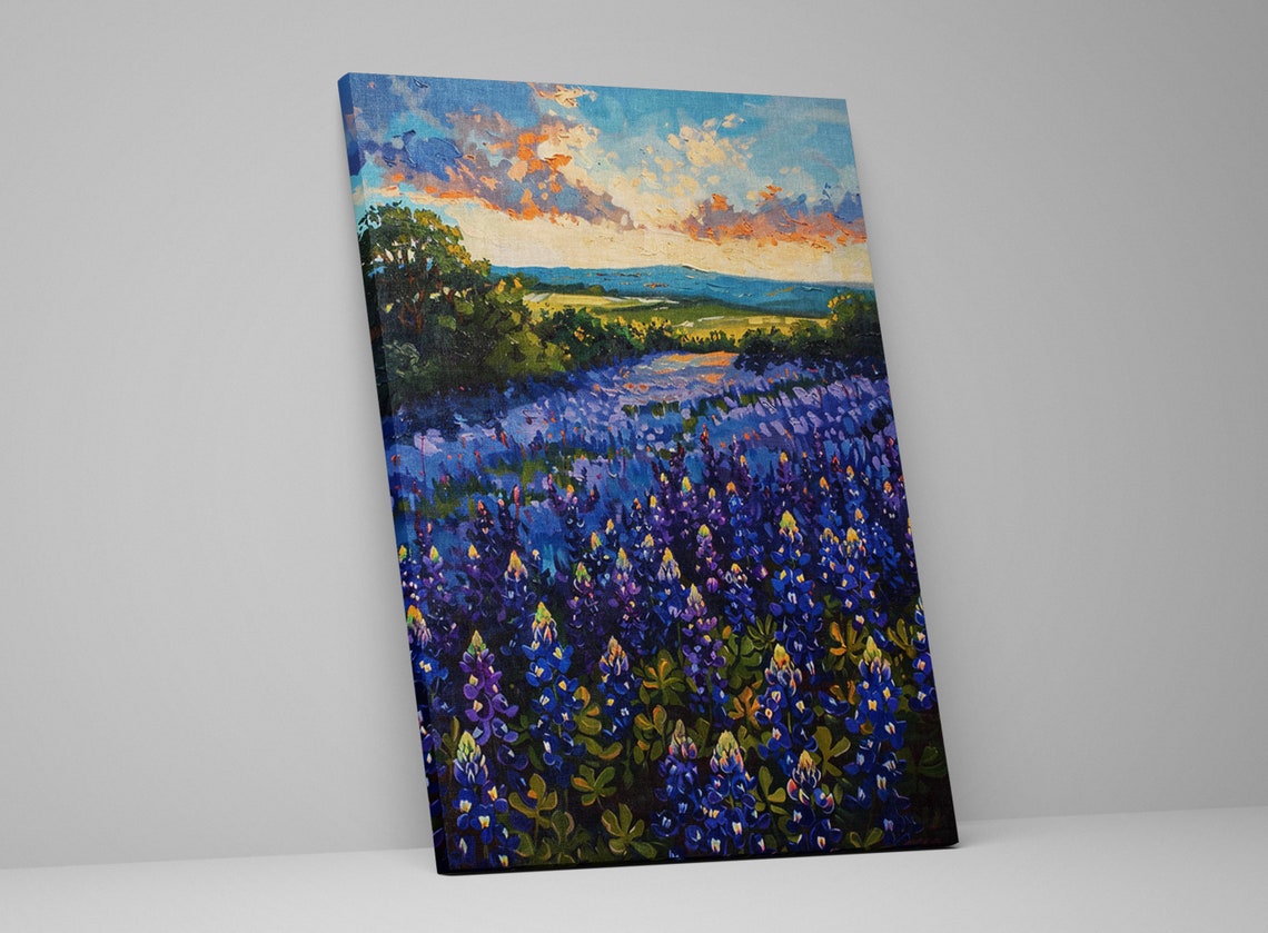 Texas Bluebonnet Field Sunset Glow Rolling Hills Spring Poster - Image 4