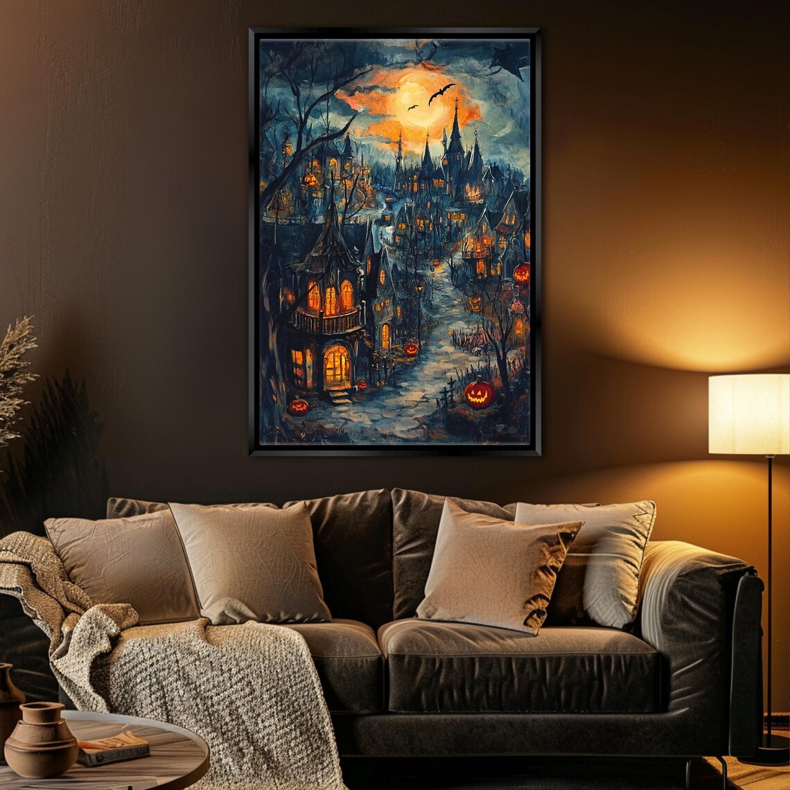Spooky Gothic Halloween Town Full Moon Jack O Lanterns Night Street Poster - Image 5