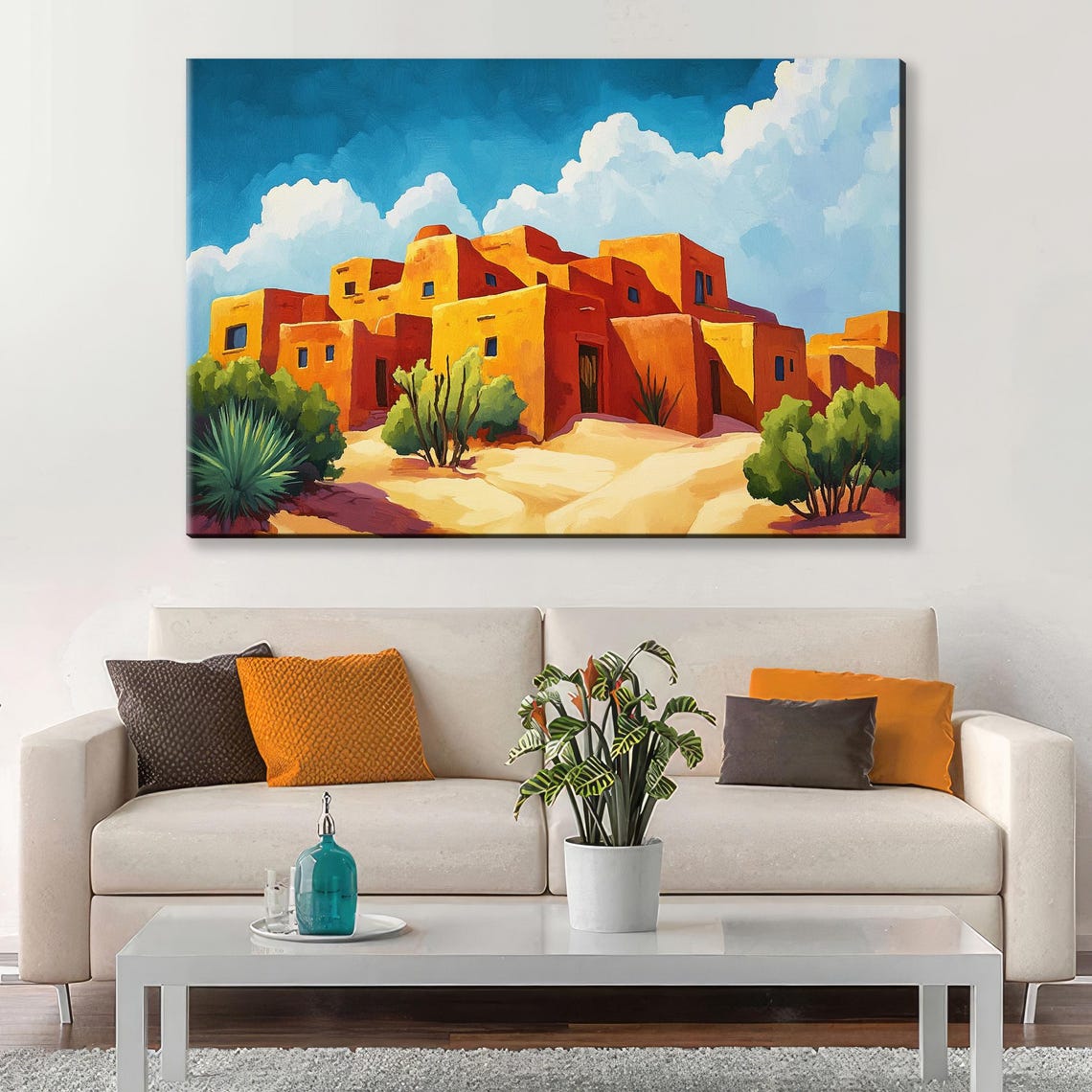 Retro Pueblo Adobe Desert Town Art Deco Southwest Landscape Poster - Image 3