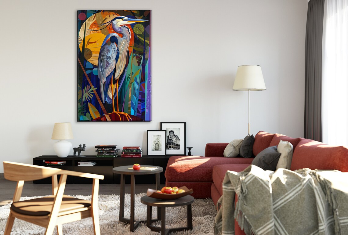 Blue Heron Moonlit Night, Art Deco Poster Print - Image 2