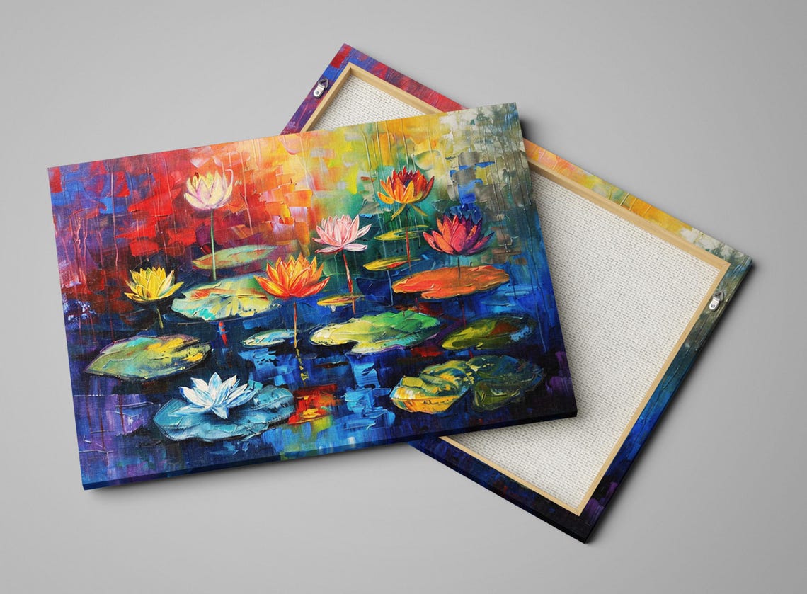Colorful Water Lilies Monet Inspired Art Gicle Print On Gallery Wrapped Artist Ready To Hang Available In Extra Large Sizes - Image 5