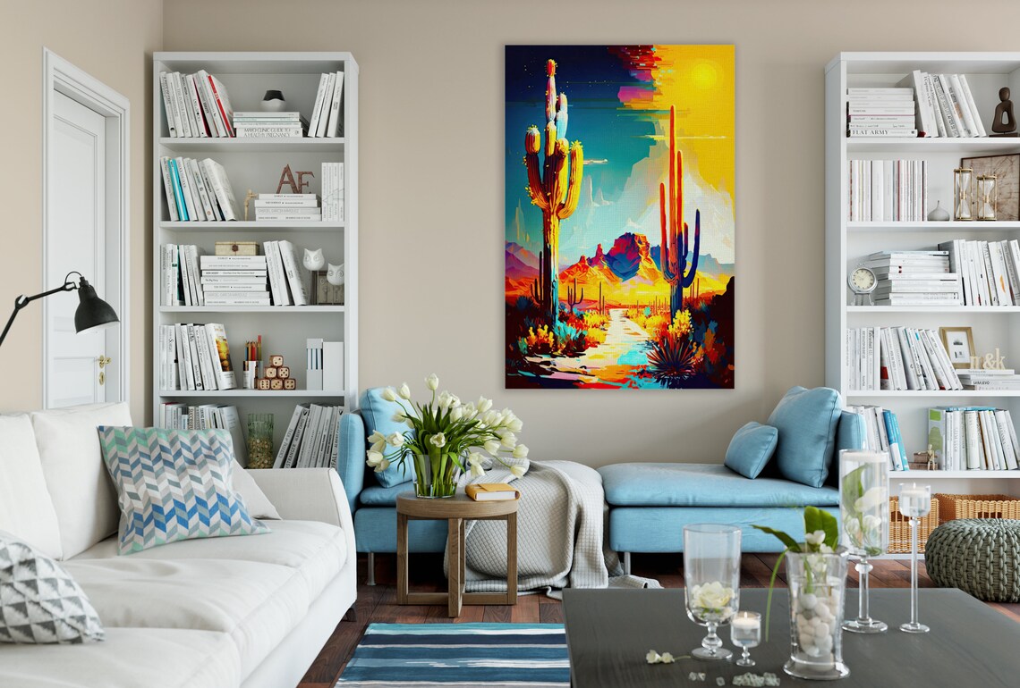 Neon Desert Modern Southwest Saguaro Art Print - Image 2