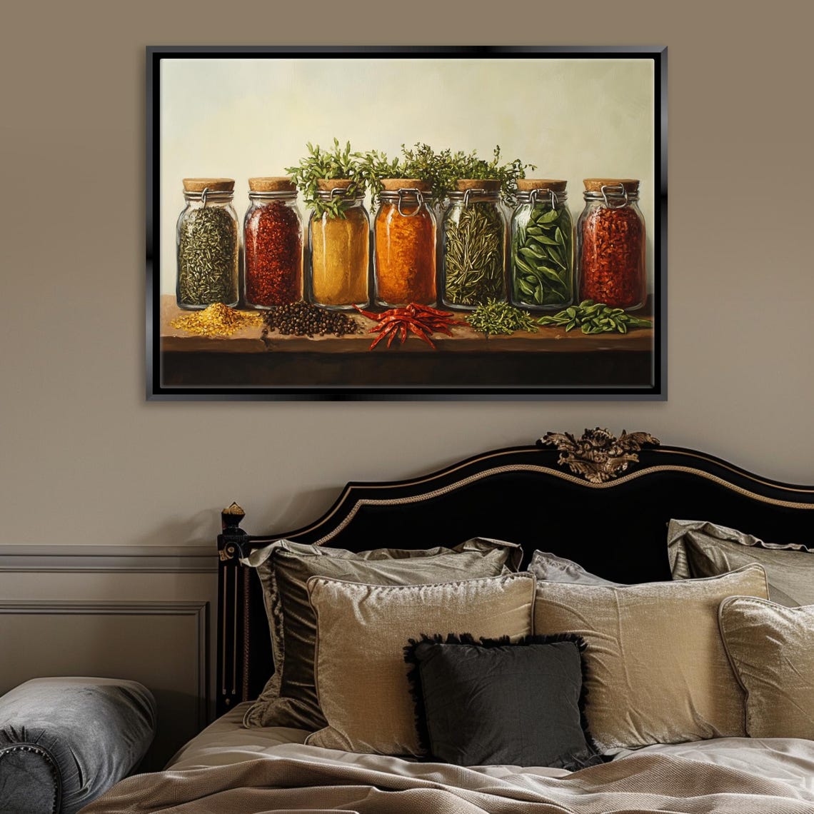 Herbs And Spices Jars Farmhouse Kitchen Rustic Shelf Still Life Poster - Image 5