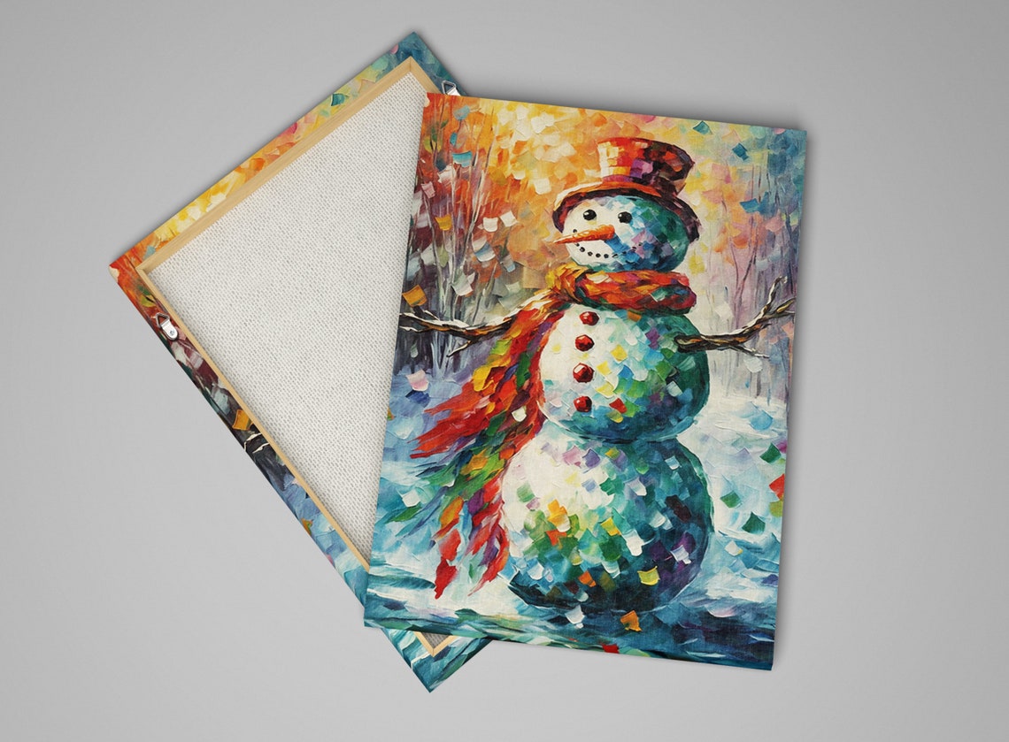 Mosaic Snowman Rainbow Scarf Sunset Glow Colorful Winter Art Print - Image 5
