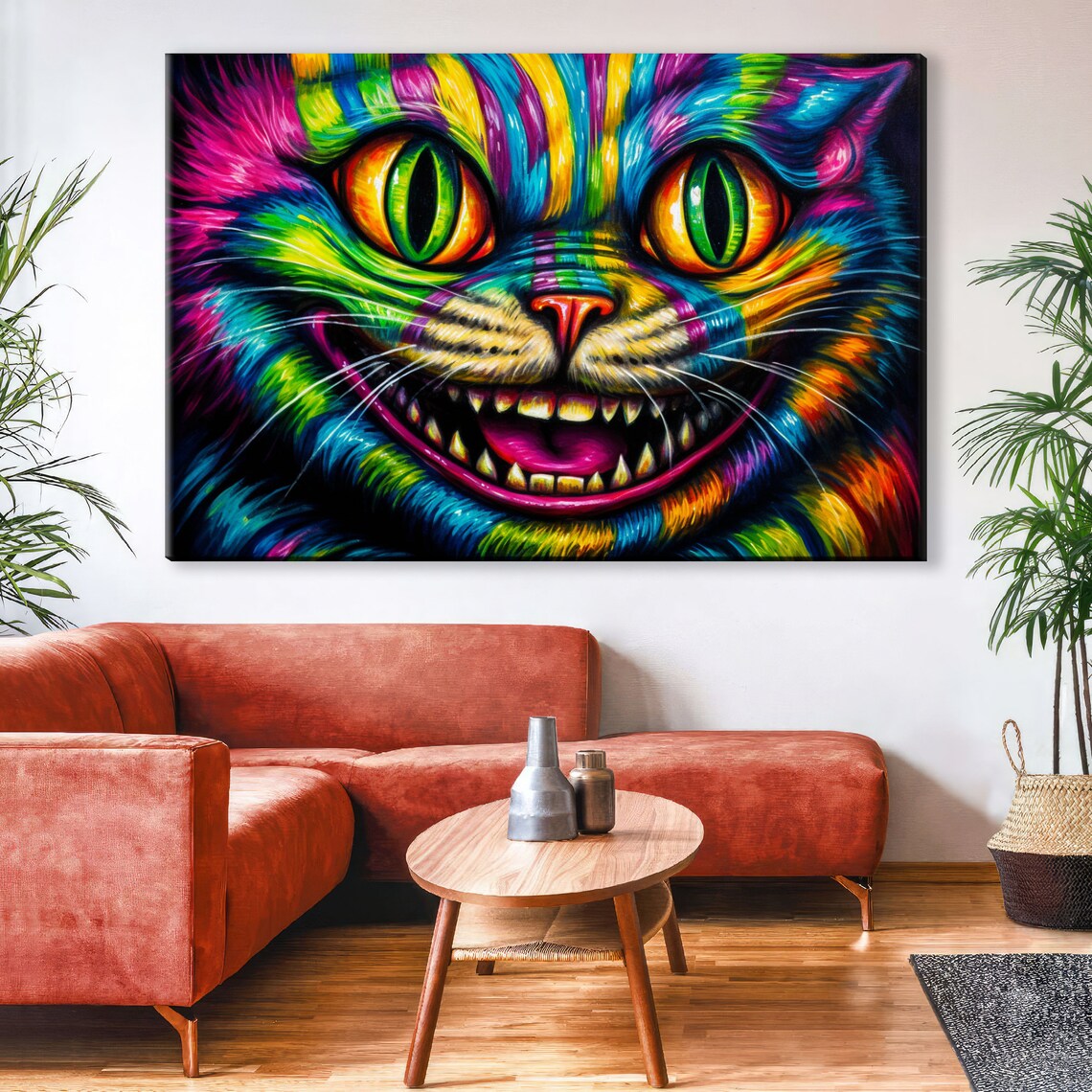 Neon Rainbow Cheshire Cat Grinning Face Psychedelic Wonderland Art Poster - Image 4