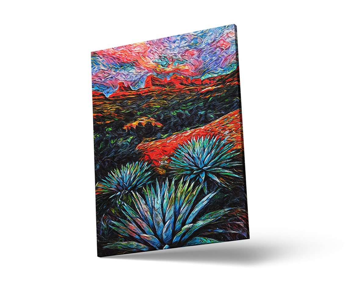 Southwest Desert Sunset Red Rocks Agave Impressionist Poster