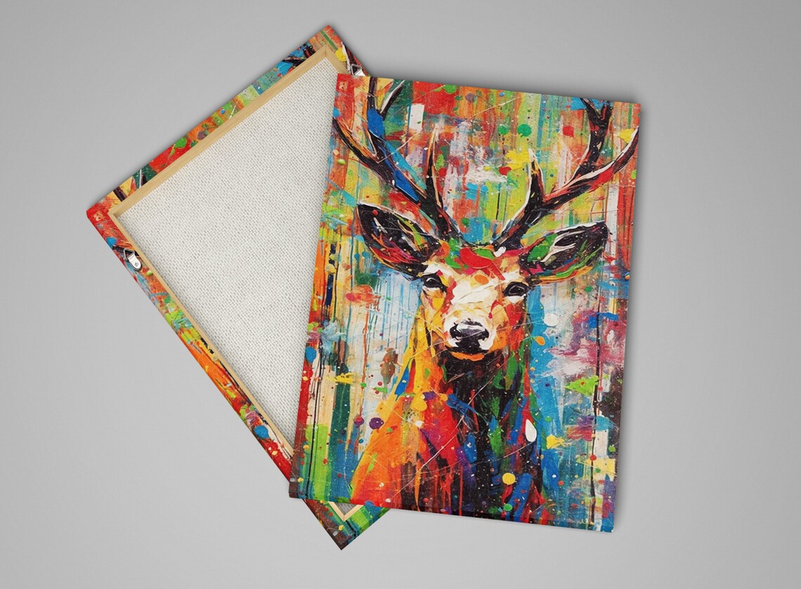 Deer Head Pop Art Splash Colorful Paint Drip Bold Modern Animal Poster - Image 5