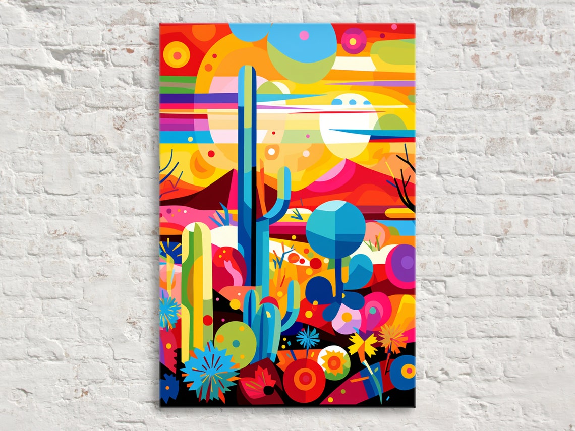 Geometric Modern Desert Southwest Saguaro Colorful Abstract Poster