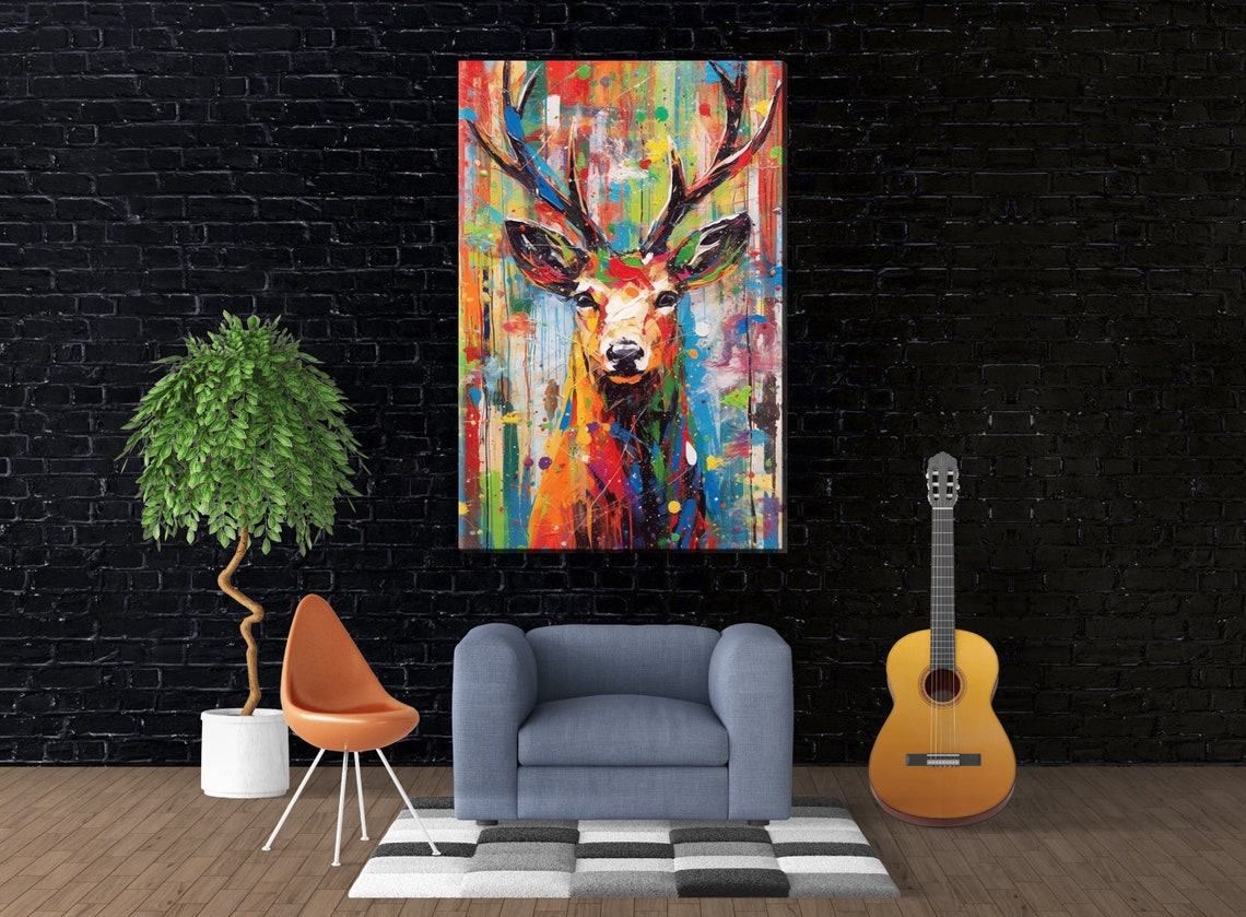 Deer Head Pop Art Splash Colorful Paint Drip Bold Modern Animal Poster - Image 4