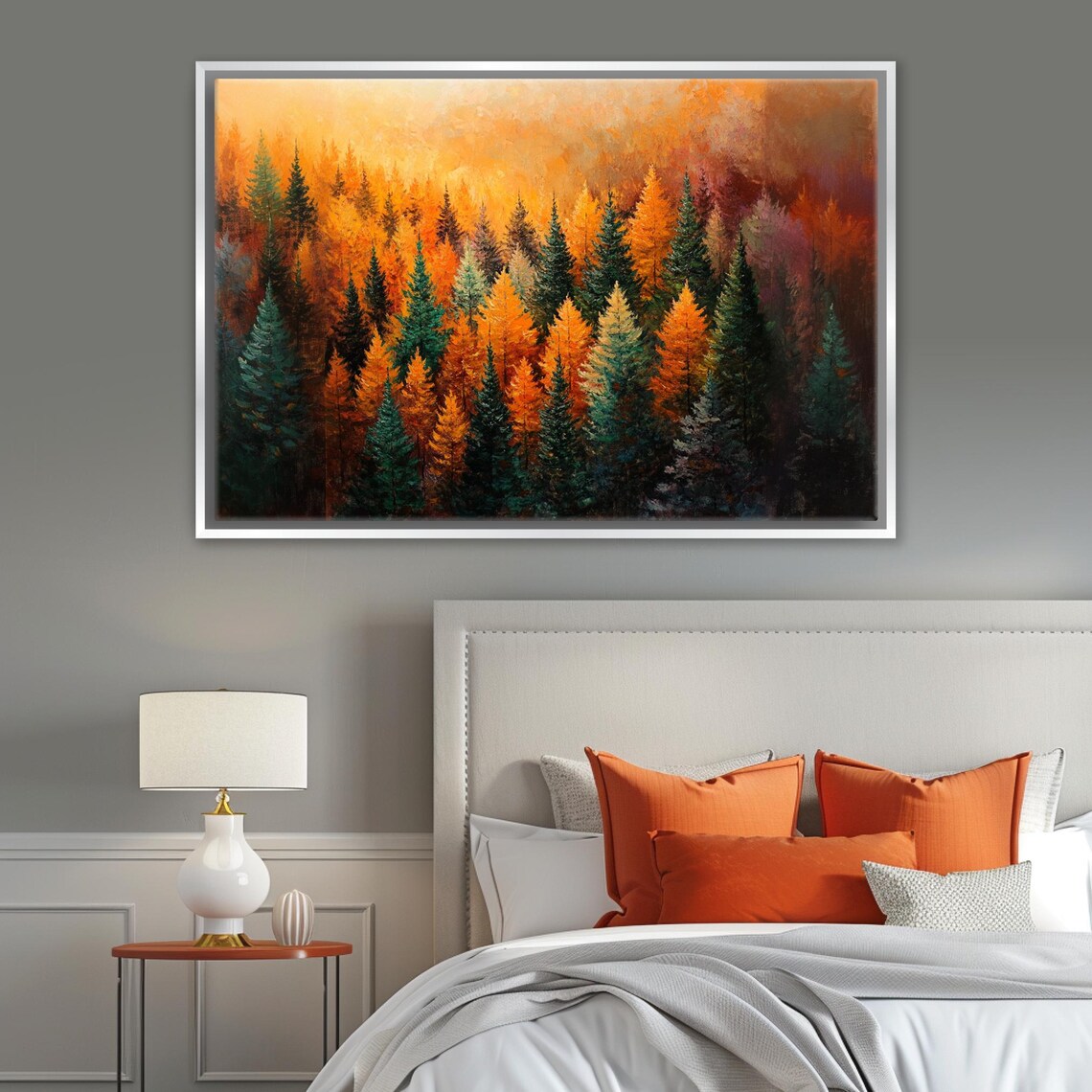 Fall Forest Art Print, Vibrant Orange And Green - Image 3