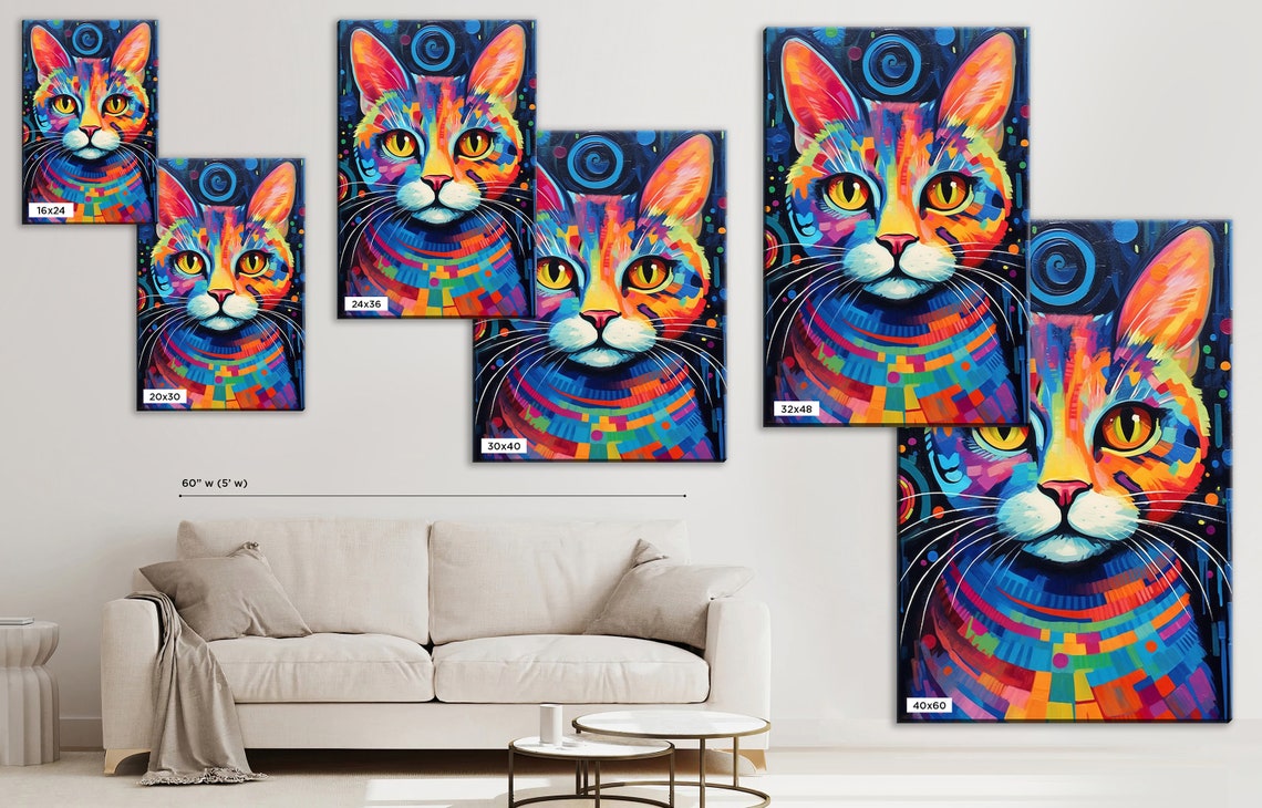 Colorful Cat Portrait Rainbow Pop Art Expressive Eyes Wall Art Print - Image 5