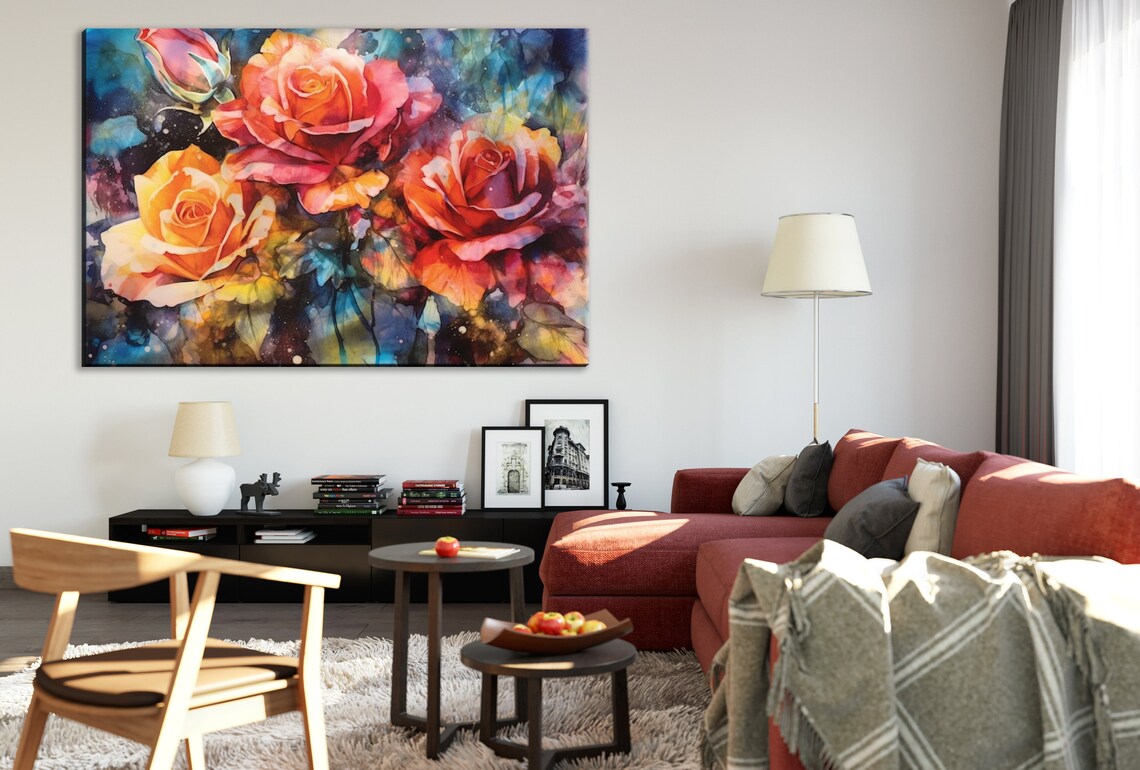 Yellow and Orange Roses, Alcohol Ink Floral Art Print - Image 2