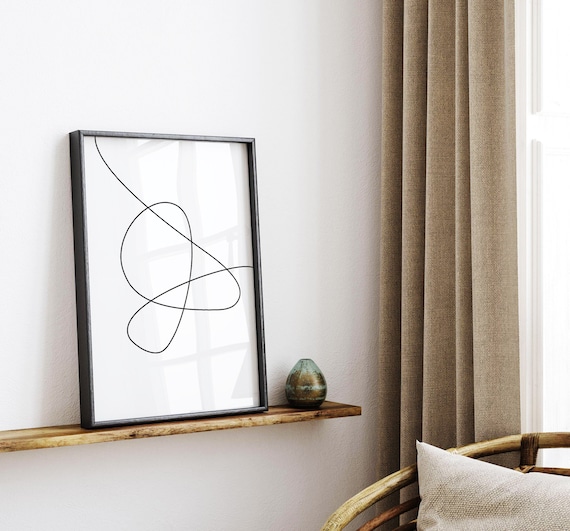 Minimalist Line Art Abstract Modern One Wall Trendy Decor Black White Living Room Poster
