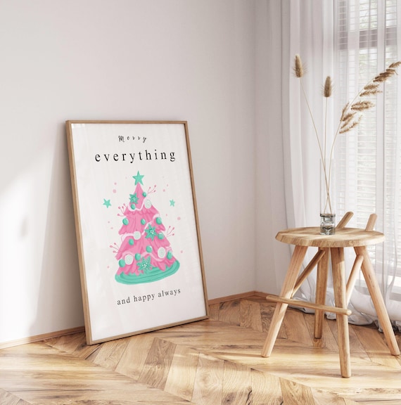 Pink Christmas Tree Merry Everything Holiday Quote Art Poster