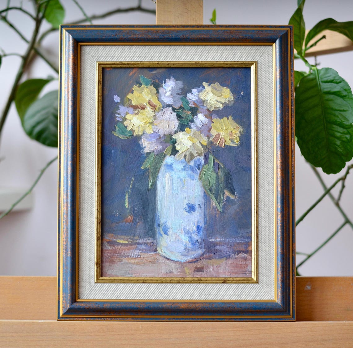 Original Floral Still Life Oil Painting Impressionistic Bouquet Of Flowers In A Vintage Vase Framed Art European Fine Art One Of A Kind