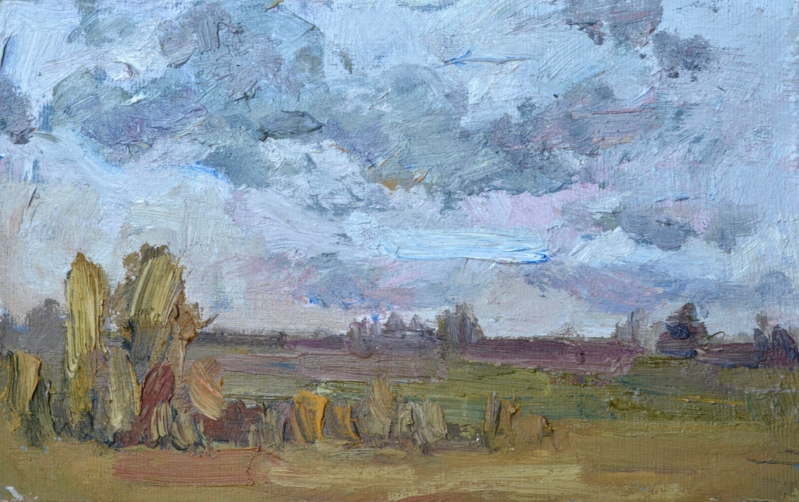 Dramatic Cloudy Sky Over Green Fields Countryside Landscape Poster - Image 4