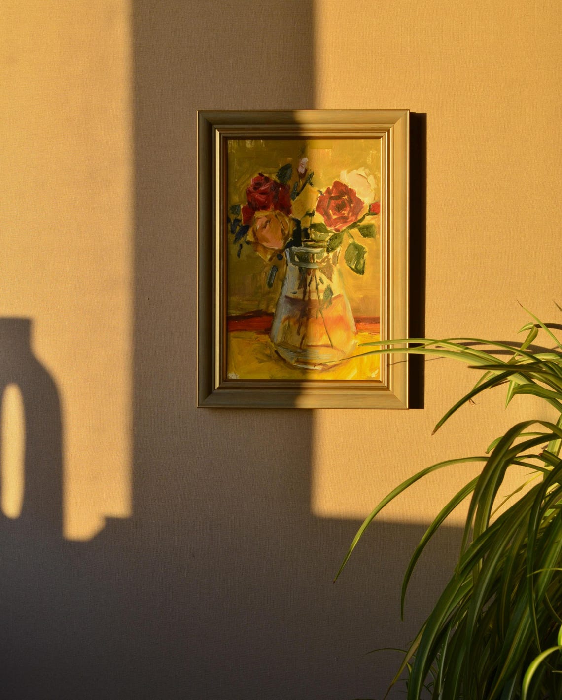 Red And Yellow Roses Bouquet In Glass Vase Floral Still Life Print - Image 2