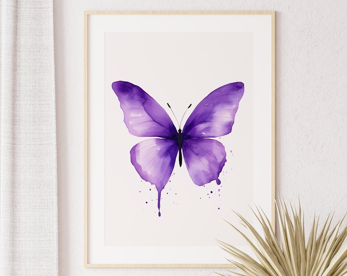 Purple Butterfly Watercolor Drips Elegant Wings Insect Poster