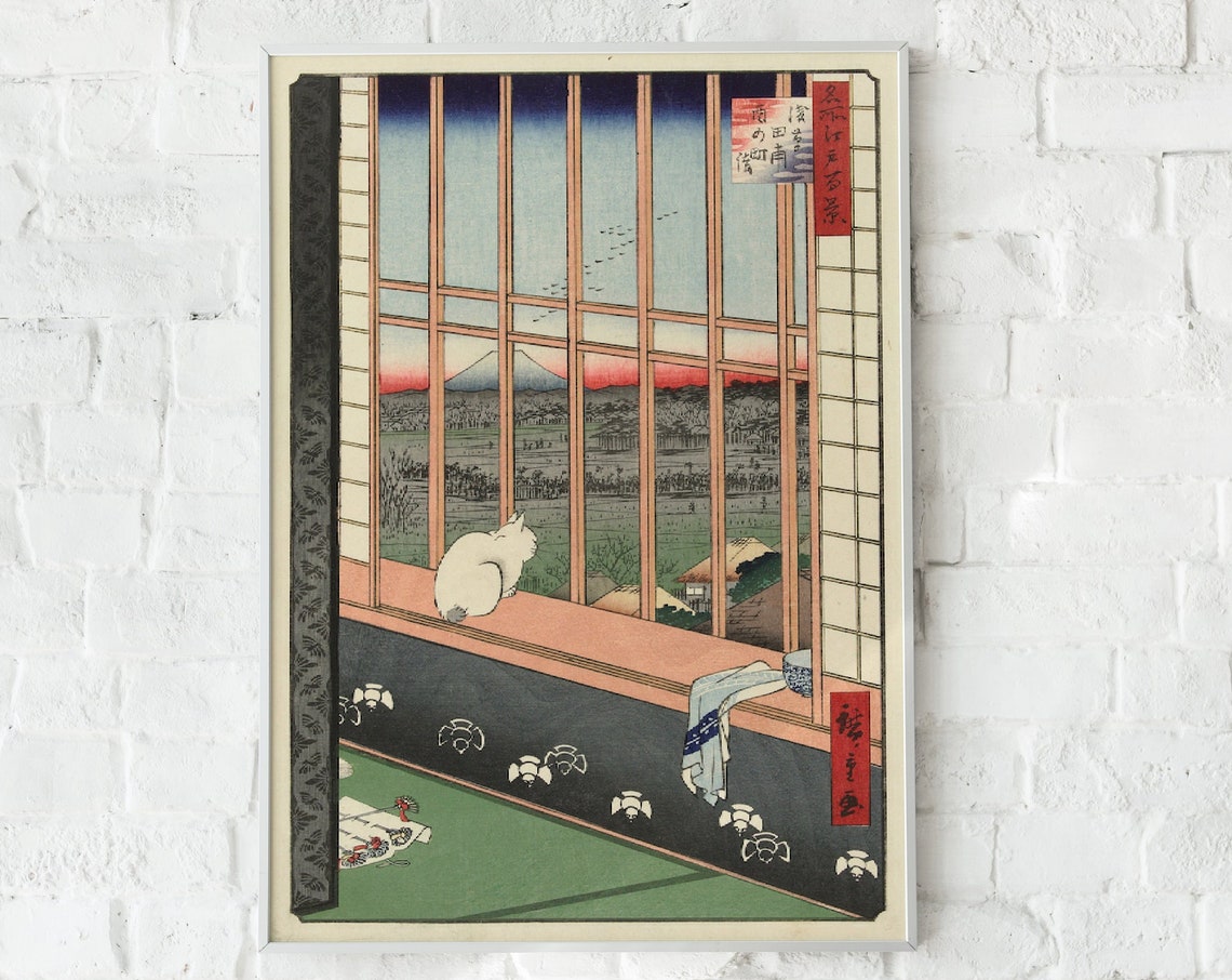 Japanese Cat Poster Vintage Print Asian Art Famous Japanese Artist Painting Mountain Fuji Poster Traditional Japanese Art Room Decor - Image 4